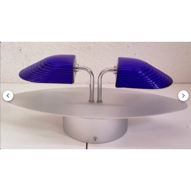 Art Deco Indigo Murano Glass Sconces, 1980s, Set of 2 For Sale - Image 4 of 11