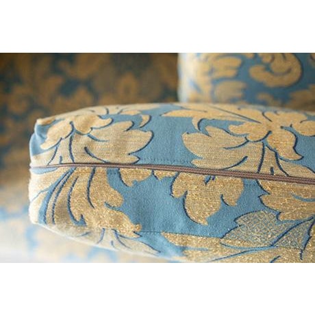 Vintage Damask Traditional Tufted Rolled-Arm Sofa With Fringe Skirt For Sale - Image 10 of 18
