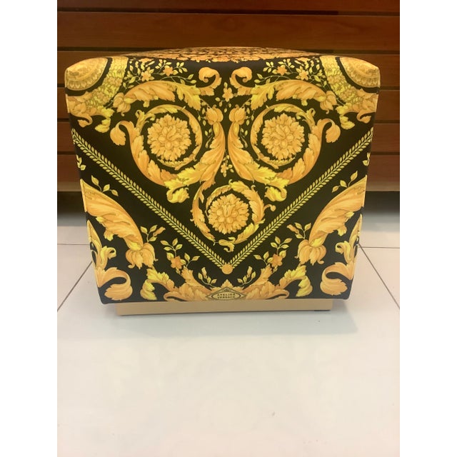 20th Century With Velvet Baroque Upholstery Black Gold Versace Ottomans - a Pair For Sale - Image 9 of 11