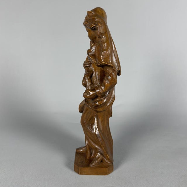 Madonna with Child in Wood Carved Wood, 1950s For Sale - Image 4 of 12
