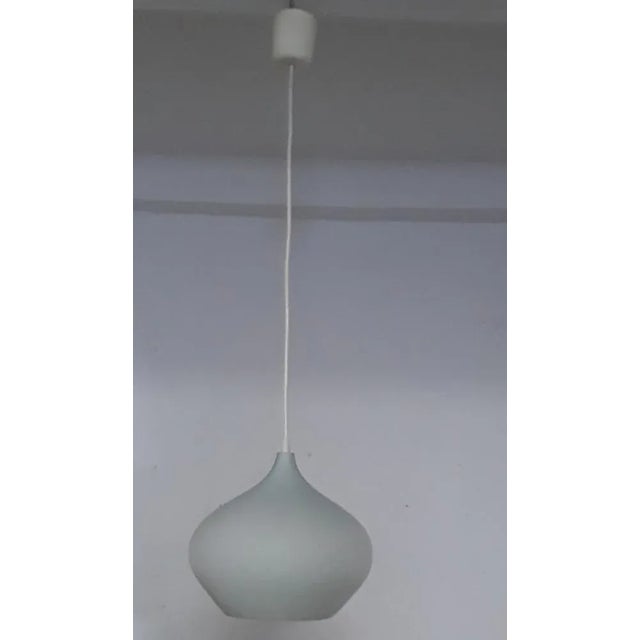Vintage Ceiling Lamp With Pear-Shaped Shade in White Opal Glass With White Plastic Mounting, 1980s For Sale - Image 6 of 6