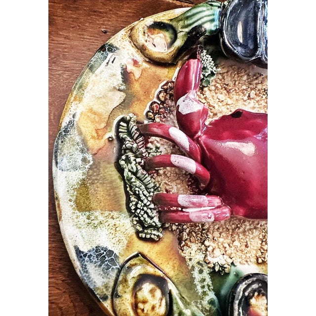 1970s Ceramic Majolica Crab Plate For Sale In West Palm - Image 6 of 11