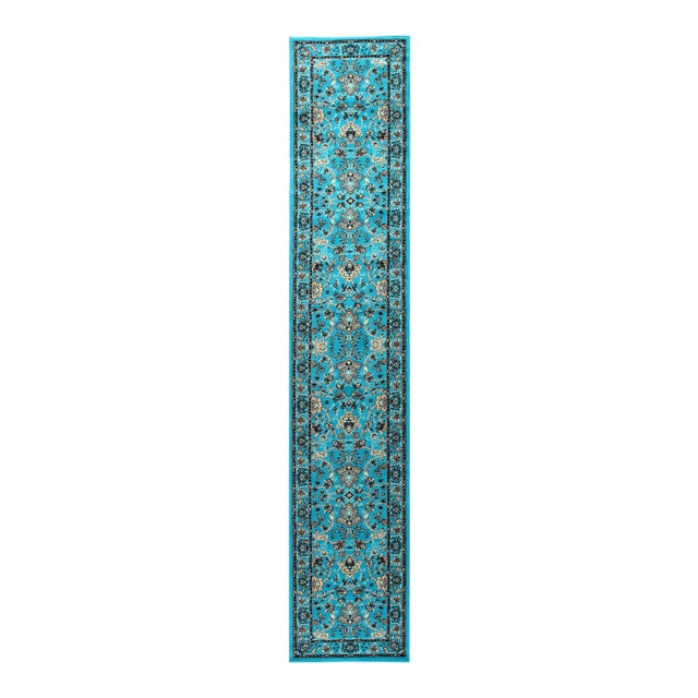 Light Blue Machine Made Kashan Runner 3' X 16'5'' D10783 For Sale