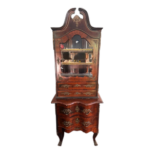Antique 19th Century French Gilt Brass Walnut Secretary Display Cabinet