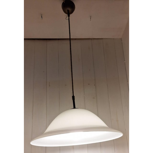 1970s Vintage Ceiling Lamp with White Curved Glass Shade on Brass Mount, 1970s For Sale - Image 5 of 7