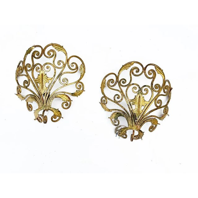 Wall Lights in Wrought Iron and Gold by Colli, 1950s, Set of 2 For Sale - Image 4 of 5