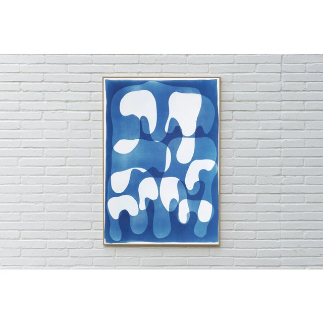 2020s 2025, Melting Curves, Abstract Floating Shapes in Blue Tones, MOnotype Cyanotype on Watercolor Paper by Kind of Cyan For Sale - Image 5 of 8