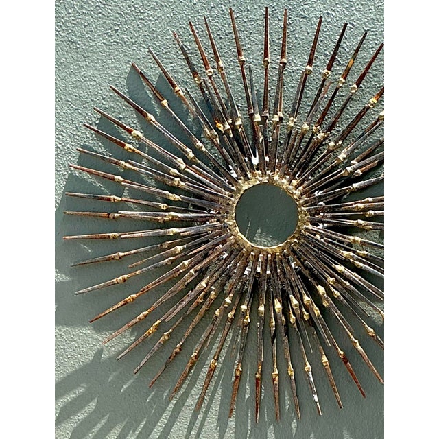 Mid-Century Modern Vintage MCM Wrought Iron Sunburst For Sale - Image 3 of 12