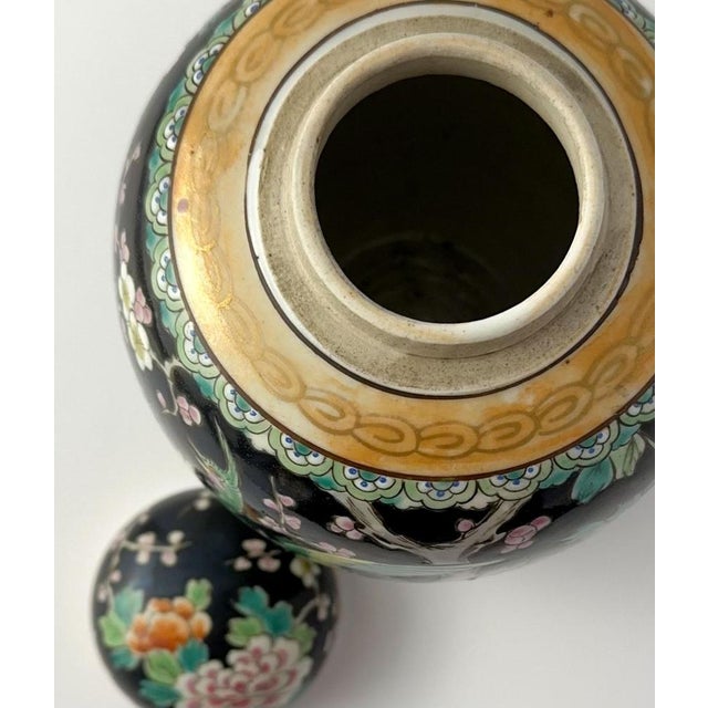 Japanese Black Polychromed Porcelain Ginger Jar by Yamatoku Meiji, 1890s For Sale - Image 4 of 10