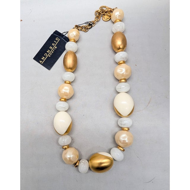 Vintage 1980s Signed Givenchy White & Gold Ying Yang Beaded Necklace For Sale In Philadelphia - Image 6 of 9