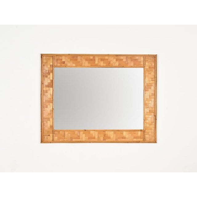 Large French Riviera Rectangular Mirror in Bamboo and Woven Rattan, Italy, 1960s For Sale - Image 11 of 13