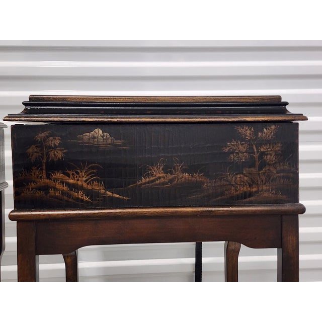 Ethan Allen Chinoiserie Style Lift Top Side Tables - A Pair For Sale - Image 11 of 16