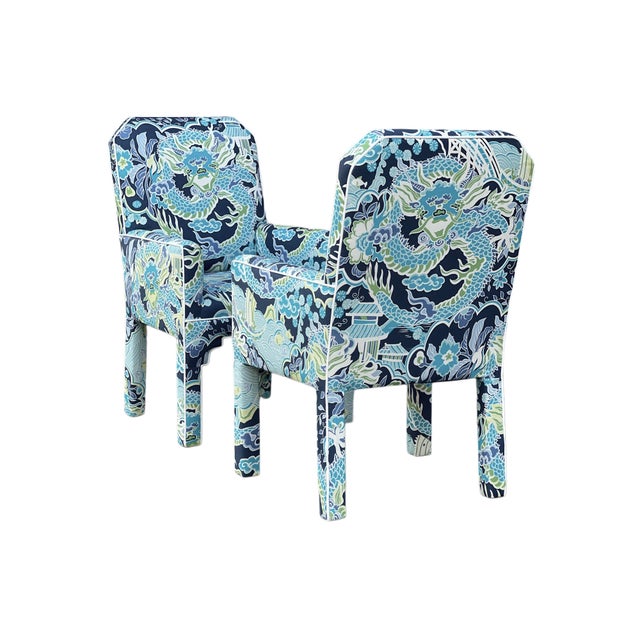 1980s Pair MCM CasaBique Ming Armchairs in Thibaut “Imperial Dragon” For Sale - Image 15 of 18