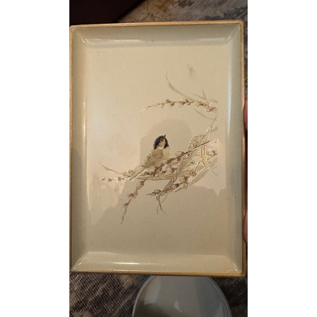 Otagiri Company Vintage 1980s 9-Piece Otagiri Japan Chickadee & Pussy Willow Vanity and Desk Set For Sale - Image 4 of 7