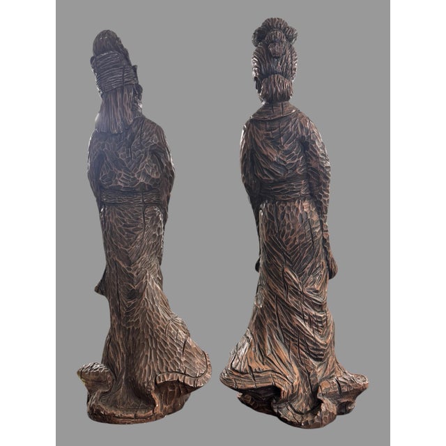 Pair of Vintage Universal Statue Chicago 36" Figural Oriental Man & Lady Statues For Sale - Image 9 of 11
