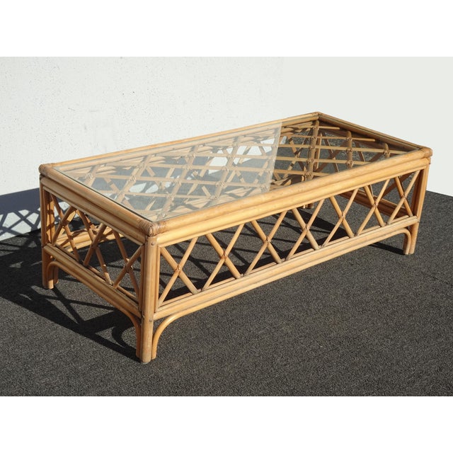 Coastal Vintage Coastal Bamboo Coffee Table W Leather Straps ~ Boho Chic For Sale - Image 3 of 12