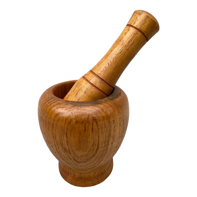 Vintage Hand Turned Wooden Mortar and Pestle For Sale