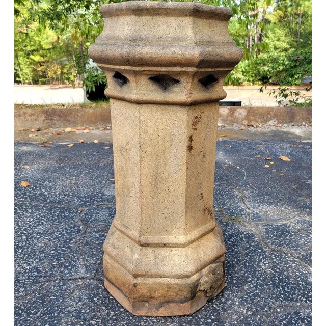 Tan Antique Scottish Salt-Glazed Octagonal Chimney Pot, 31” Tall For Sale - Image 8 of 9