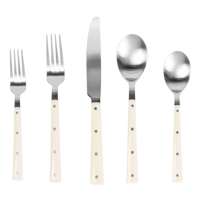 Soline Cream 5-Piece Bistro Flatware Set, Service for One For Sale