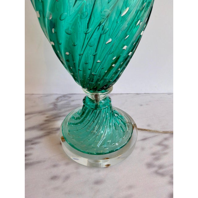 Murano Vintage Italian Murano Teal Glass Table Lamp For Sale - Image 4 of 5