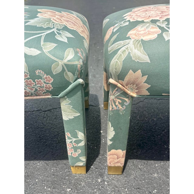 1960s Pair of Vintage Mid-Century Parsons Stools in Palm Beach Regency Fabric For Sale - Image 5 of 8