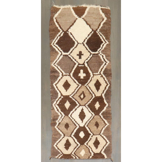 Brown Vintage Zabihi Collection Brown Ivory Small Moroccan Runner - 2'5" x 5'8" For Sale - Image 8 of 9