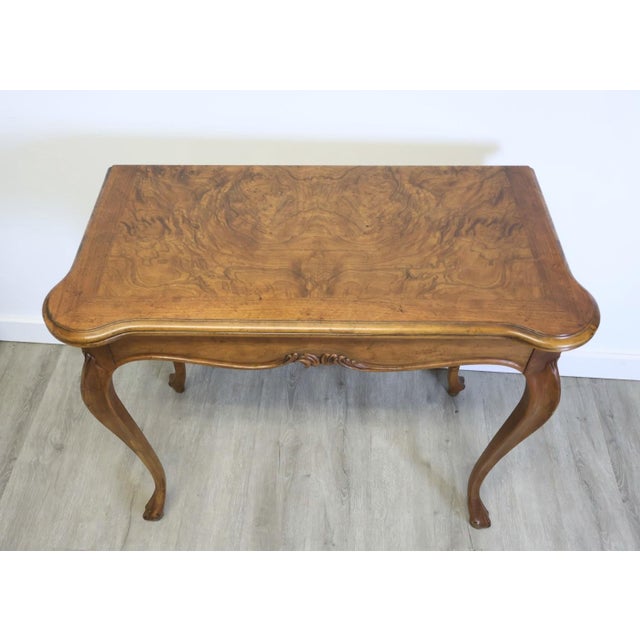 1980s Baker Milling Road Burl Walnut Flip-Top Game Table For Sale - Image 5 of 12