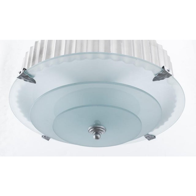 Sky Blue Art Deco Donald Deskey Style Glass Disc Chandelier For Sale - Image 8 of 11