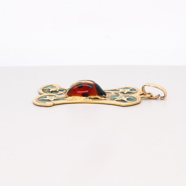 Gold Vintage 14k Gold & Plique-a-Jour Enamel Ladybug Pendant or Charm for a Necklace For Sale - Image 8 of 13
