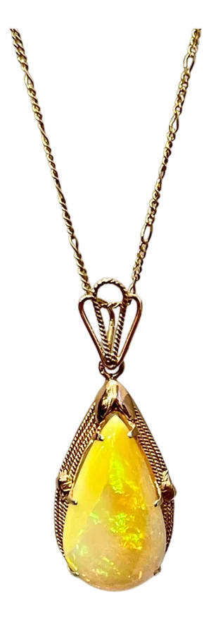 18 Carat Pear Ethiopian Opal Pendant / Necklace 14 Karat Yellow Gold Estate