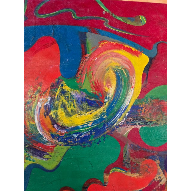 Textile Vintage Mid Century Modern Abstract Signed Painting For Sale - Image 7 of 7