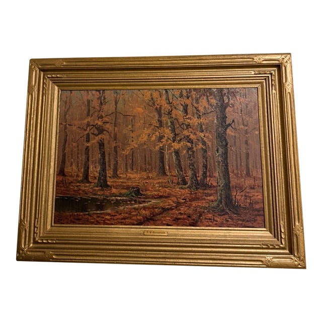 Early 20th Century Edward Robert Sitzman Framed Original Oil Painting of Autumn Scene For Sale