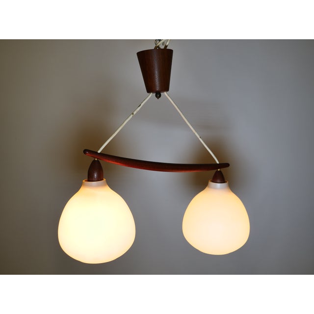 Brown Mid-Century Ceiling Lamp in Opal Glass and Teak from Uno & Östen Kristiansson, 1960s For Sale - Image 8 of 9