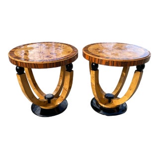 Vintage Art Deco Olive Wood Side Tables - a Pair For Sale