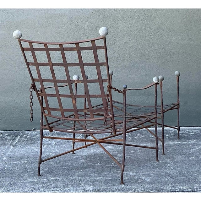 Mid-Century Modern Vintage Boho Wrought Iron Lounge Chair and Ottoman After Tempestini, 2 Pieces For Sale - Image 3 of 11