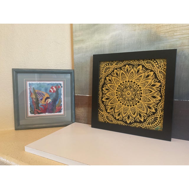 Late 20th Century Golden Mandala Cutwork Art in Black Frame For Sale - Image 9 of 11