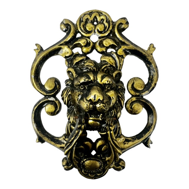 Large Classical Roaring Lion Door Knocker With Foliate Scrolls-10" For Sale