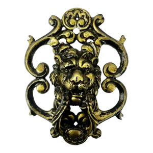 Large Classical Roaring Lion Door Knocker With Foliate Scrolls-10"