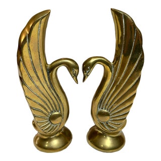 Vintage 1920’s Art Deco Style Brass Sculptural Swan Bookends – a Pair For Sale