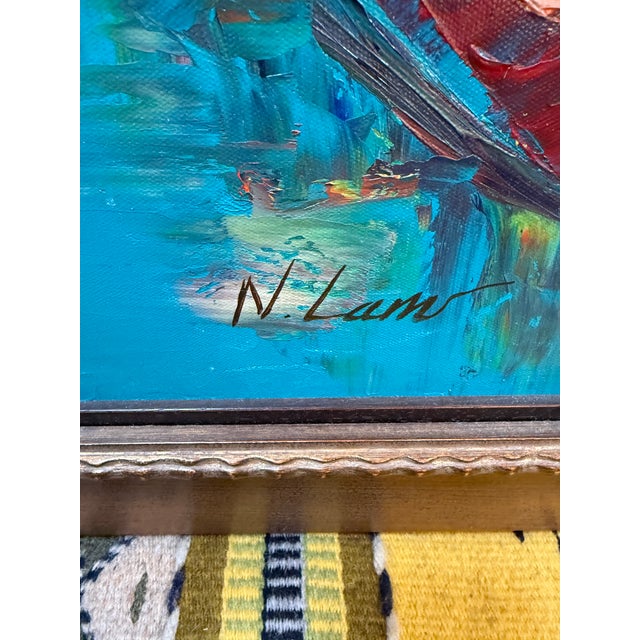 Abstract Nguyen Lam Abstract Expressionist Harbor Scene Original Oil Painting, Signed For Sale - Image 3 of 12