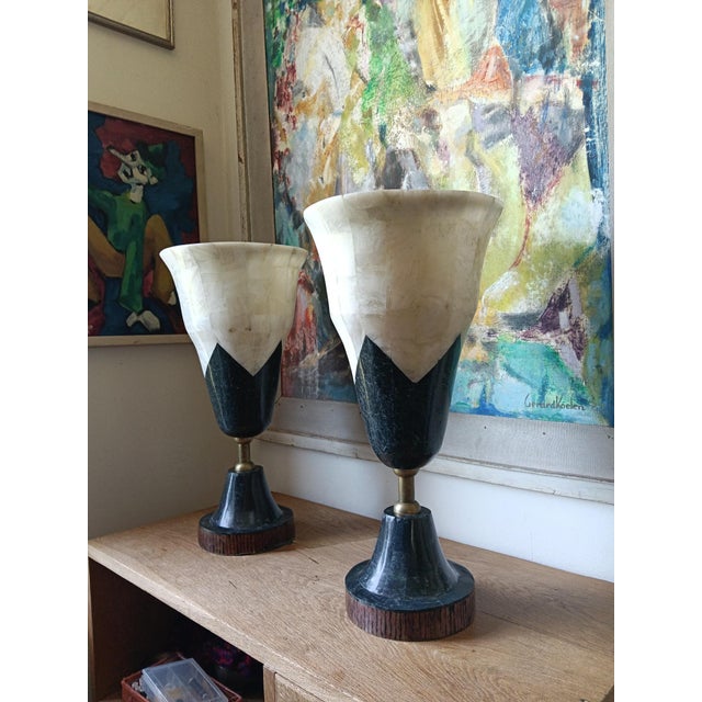 S fine Pair of Postmodern Art Deco Revival Table Lamps This pair of sculptural table lamps represents the high-end...