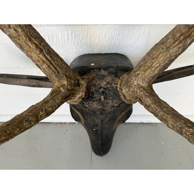 Antique carved wood Black Forest baroque deer head & antlers wall trophy. The head carved and paint decorated in typical...