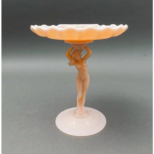 Vintage Mid 20th Century Cambridge Crown Tuscan Pink Statuesque Figural Lady Glass Compote For Sale In Miami - Image 6 of 7