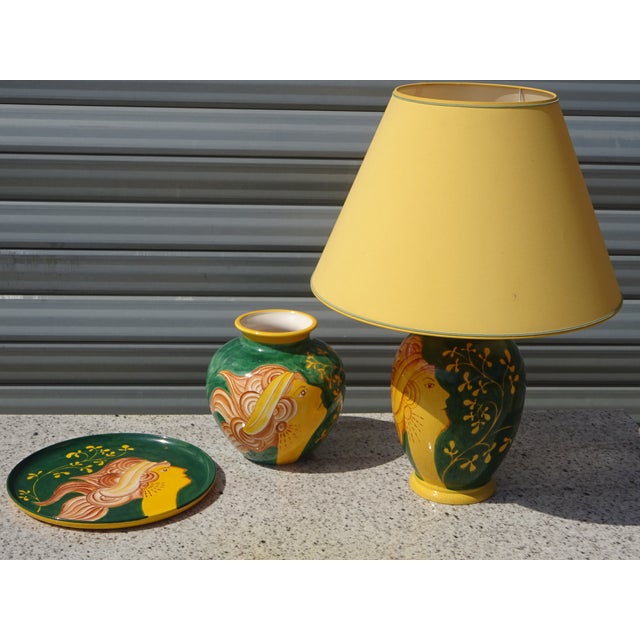 Set of three glazed ceramic pieces by the drimmer factory. Made in the 1980s, attributed to the "nymph of the wave"...