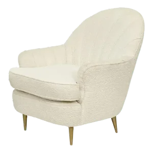 Italian Fan Back Lounge Chairs Upholstered in Boucle Fabric - Two Available