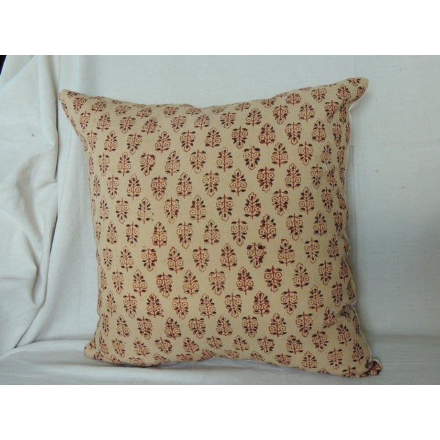 1970s Vintage Orange Hand-Blocked Indian Print Decorative Square Pillows - Set of 2 For Sale - Image 5 of 6