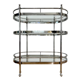 Circa 80's 3-Tier Chrome & Glass Bar Cart For Sale