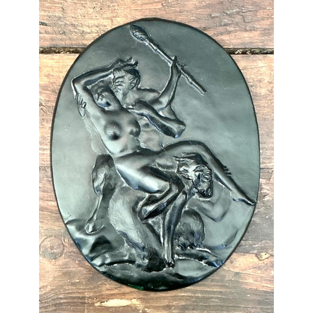 Mid 20th Century Vintage Green Glass Relief "Nymph With Two Satyrs" For Sale - Image 5 of 12