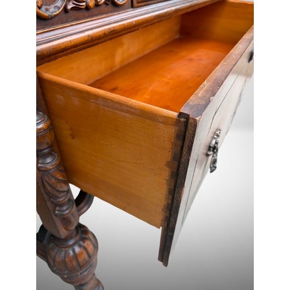 Antique 1920s Jacobean Revival Walnut Dining Room China Cabinet / Bookcase For Sale - Image 9 of 10