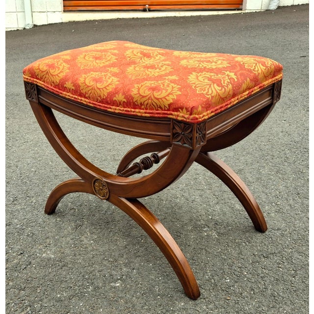 Kindel Furniture Mid 20th Century Kindel Furniture Walnut and Upholstered Curule Bench For Sale - Image 4 of 11
